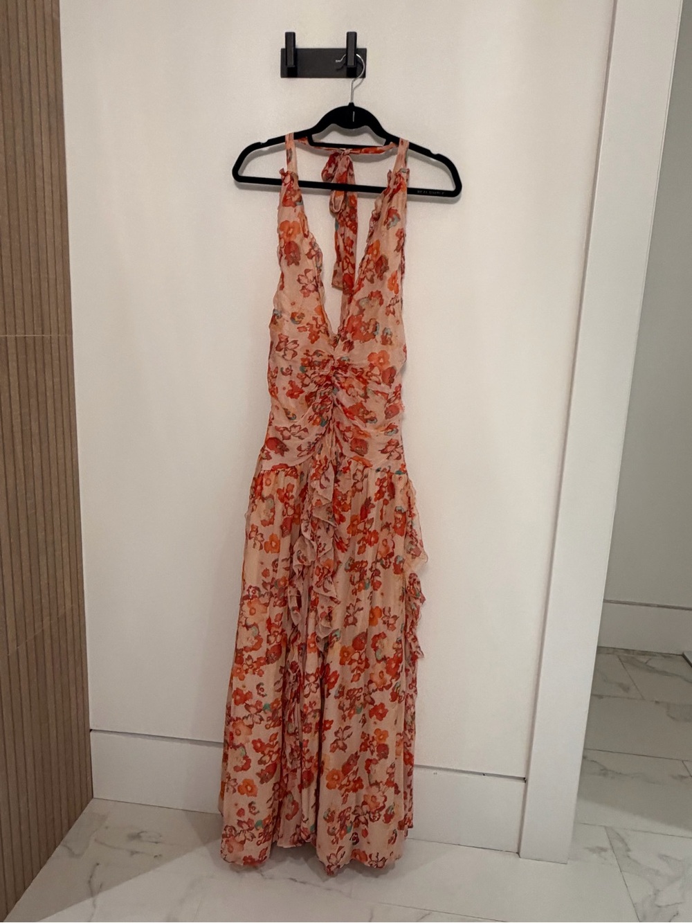 Anthropologie Peach Maxi Dress with Orange Floral Print